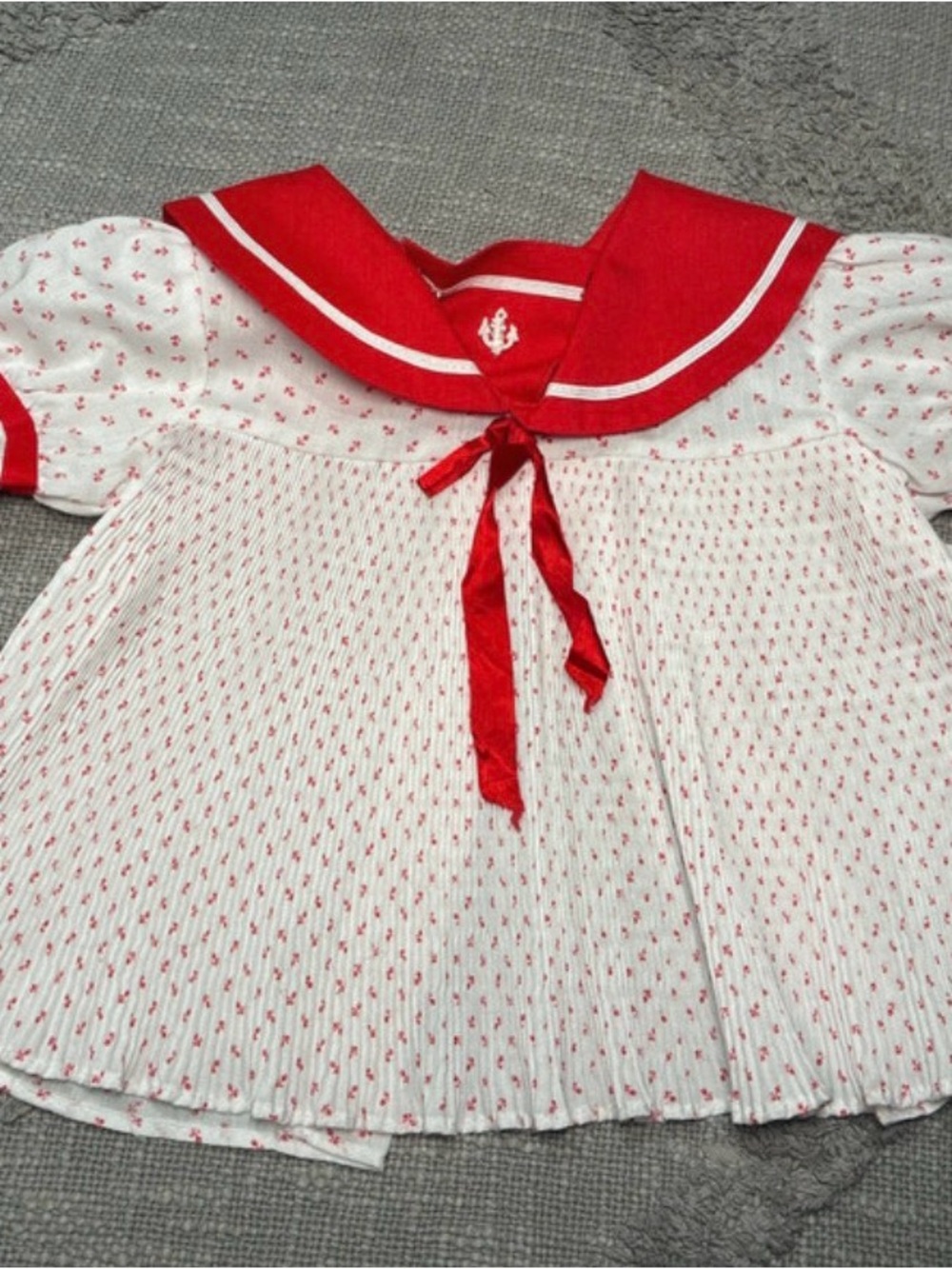 Girls White & Red Sailor-Style Dress with Ribbon Tie